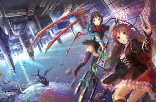 Anime girls space station dragon - a space station free wallpaper