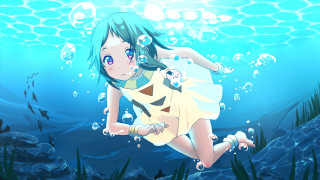 Girl yellow dress swimming bubbles - a yellow dress free wallpaper