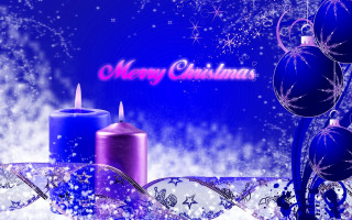 Blue christmas card candles ribbon - computer art free wallpaper