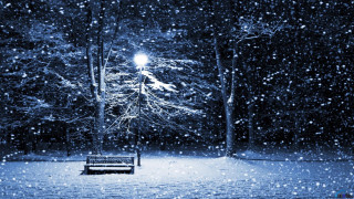 Snowy park night streetlight magic - a bench in a snowy park free wallpaper