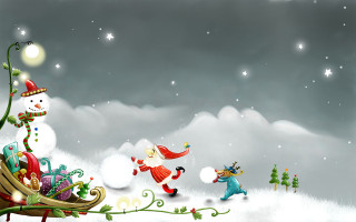Christmas sleigh snowmen snow snowman - a christmas scene free wallpaper