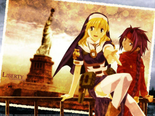 Anime girls sitting ledge statue - a ledge in front free wallpaper