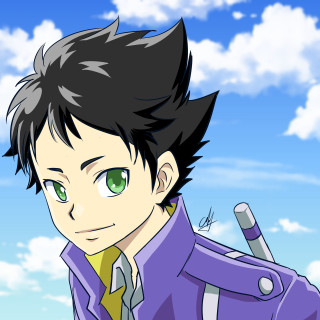 Purple shirt green eyes blue - an anime drawing free wallpaper