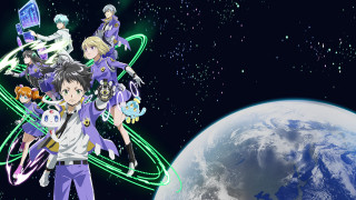 Anime characters planet night sky - space art free wallpaper
