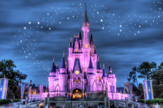 Castle night stars people walking - it in front free wallpaper