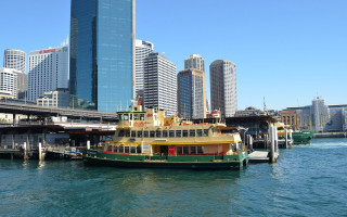 Ferry boat docked water city - australian tonalism free wallpaper