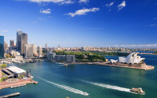 Boat city skyline opera water - elizabeth durack free wallpaper