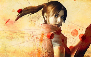 Woman gun blood splatter face - her hand and blood free wallpaper
