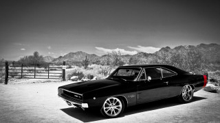 Black white car desert mountains 2 - in the foreground free wallpaper