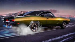 Green gold muscle car night - vfx free wallpaper for desktop