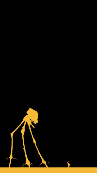 Yellow black poster man walking - a dog free wallpaper