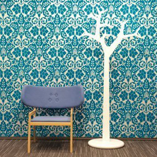 Chair tree room wallpaper blue - postminimalism free wallpaper
