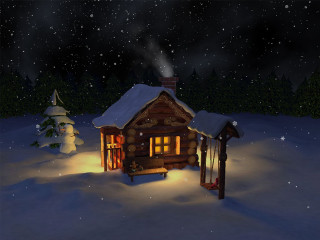 Small cabin snow lit candle - volumetric free wallpaper