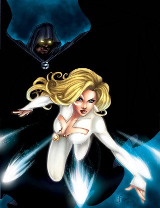 Woman white dress flying black - alan davis free wallpaper
