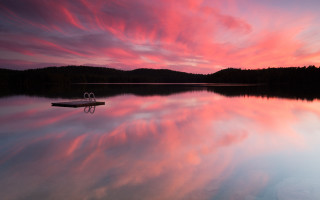 Boat lake sunset pink sky - impressionist free wallpaper
