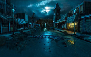 Dark street clock tower night - a dark street free wallpaper