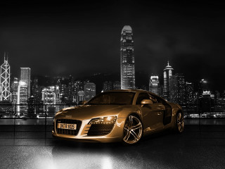 Gold sports car city skyline 2 - andrew law free wallpaper