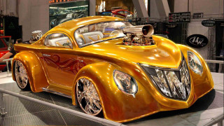 Gold car hood engine display - ed roth free wallpaper