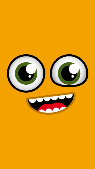 Yellow background big eyes grin - a black nose free wallpaper