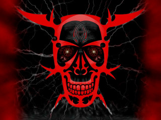 Red skull horns glowing lightning - dark art free wallpaper