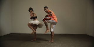 Man woman dance move room - orange free wallpaper