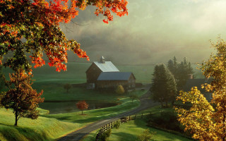 Farm road barn distant white - a farm free wallpaper