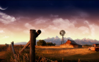 Farm windmill truck foreground full - a farm free wallpaper