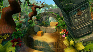 Forest stone structure trees flowers - a painting of a forest free wallpaper