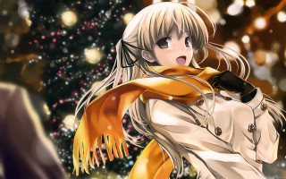 Woman yellow scarf man suit - a detailed painting free wallpaper