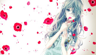 Girl blue eyes red flower - gothic free wallpaper for desktop