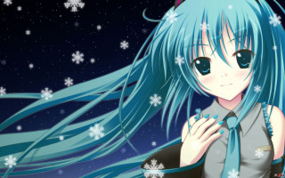 Girl blue hair tie snowflakes - the night sky free wallpaper