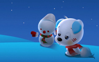 Stuffed animals snow night stars - ground free wallpaper