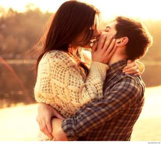 Man woman kissing sunset lake - a man and woman free wallpaper