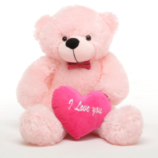Pink teddy bear holding heart - free valentines wallpaper