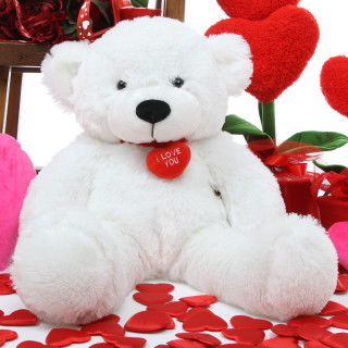 White teddy bear hearts flowers 2 - a red heart free wallpaper