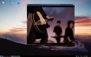 Person playing guitar sky background - video art free wallpaper