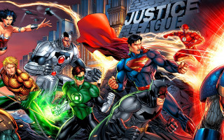 Superheroes cityscape justice scene group - comic book free wallpaper