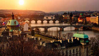 Bridge river city sunset dawn 8 - a bridge over a river free wallpaper