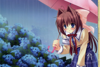 Girl holding umbrella rain blue - blue flower free wallpaper for desktop