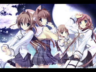 Anime girls full moon stars - background free wallpaper