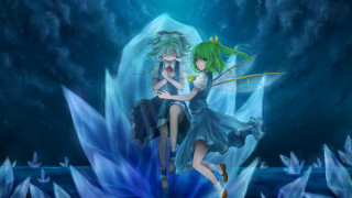 Anime characters iceberg water bow - green hair free wallpaper