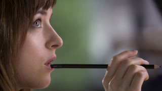 Woman holding pencil mouth surprised - tachisme free wallpaper