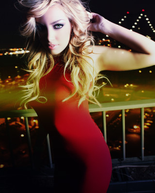 Woman red dress night city - tachisme free wallpaper