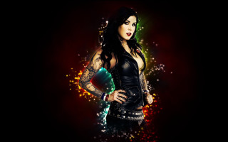 Woman tattoos leather jacket pose - aramenta dianthe vail free wallpaper