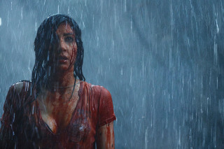 Woman rain red shirt black - movie still free wallpaper