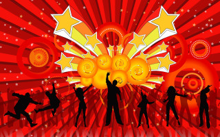 Dancing people red background stars - background free wallpaper for desktop