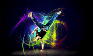 Man handstand colorful background swirling - graffiti art free wallpaper