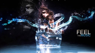 Woman blue dress glass water - her face free wallpaper