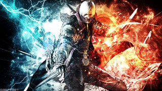 Man sword fire lightning dark - art free wallpaper for desktop