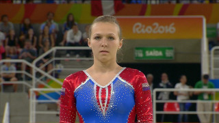 Woman red blue gymnastics suit - intense free wallpaper